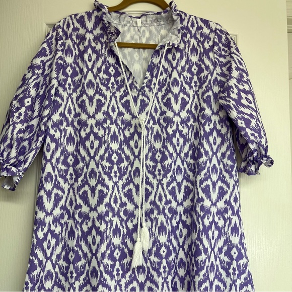 NWOT Women's Boho Floral V Neck Ruffle Maxi Dress Flowy, Purple and White, XL - Picture 4 of 9